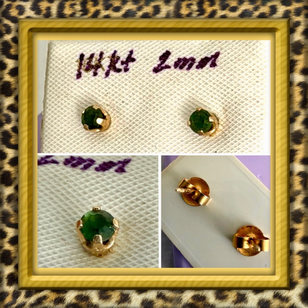 👑✅PRICE FIRM✅ Genuine 14kt Gold and Emerald Green 2mm Stud Earrings